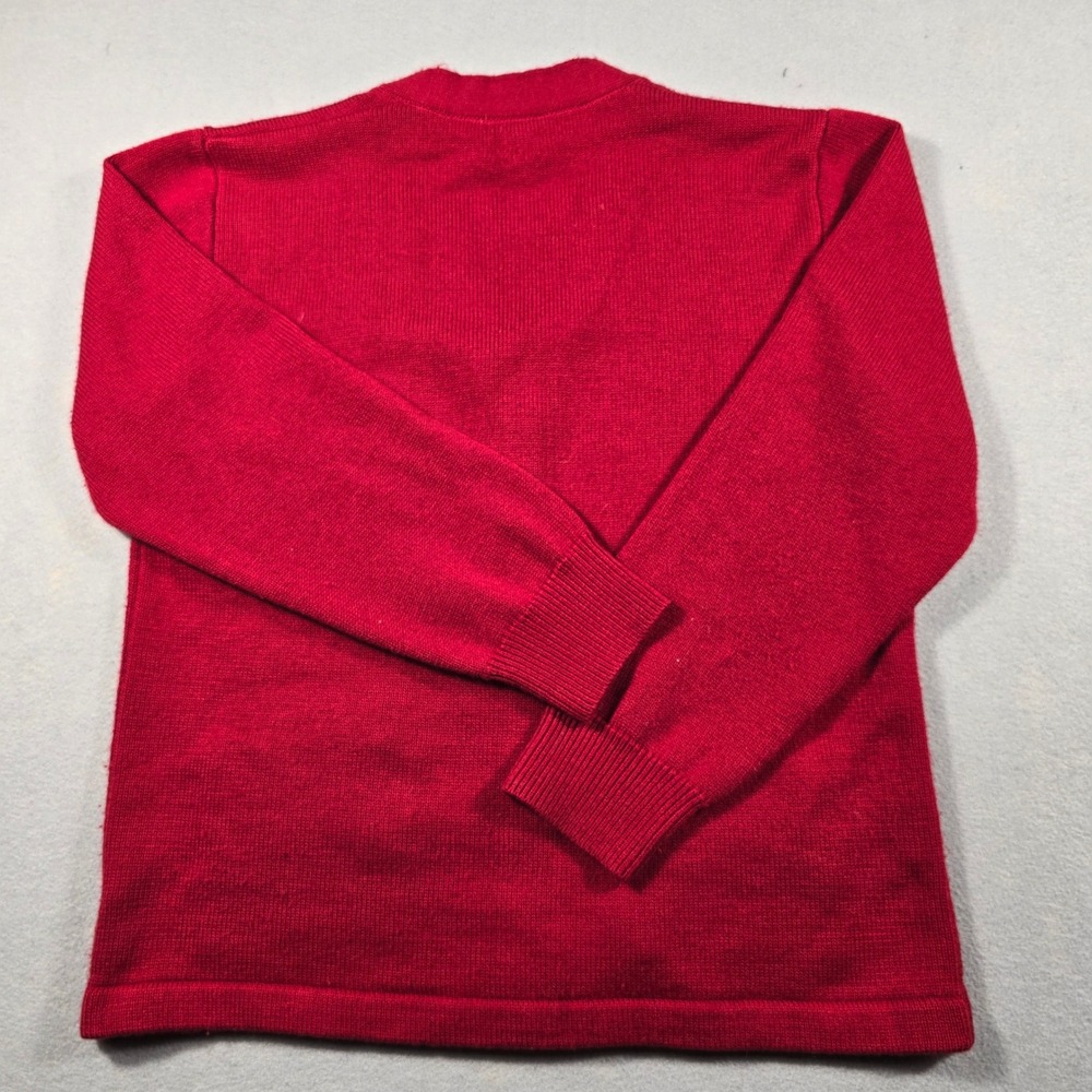 Dennis Unisex Medium Red Cardigan Sweater V-Neck Button Front School Uniform - Picture 7 of 8